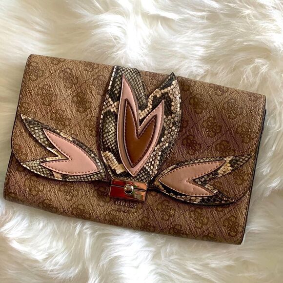 GUESS Jaden Tan and Pink Patterned Clutch - Picture 3 of 6